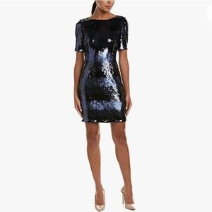 Tahari Black and Navy Sequin Mini Dress